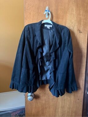 RAFAEL Black Ruffle-Trim Open Front Blazer